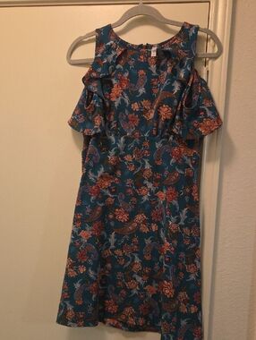 Xhilaration Teal Floral Cold-Shoulder Dress